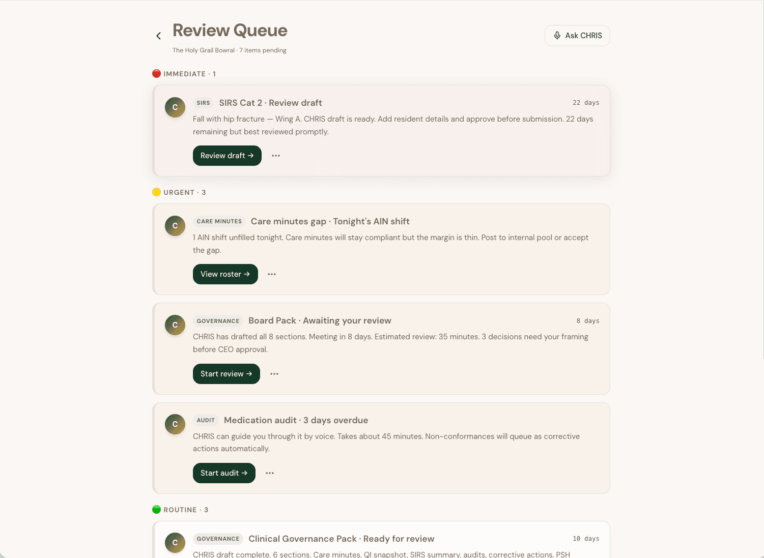 DON Review Queue — IMMEDIATE, URGENT, ROUTINE priorities